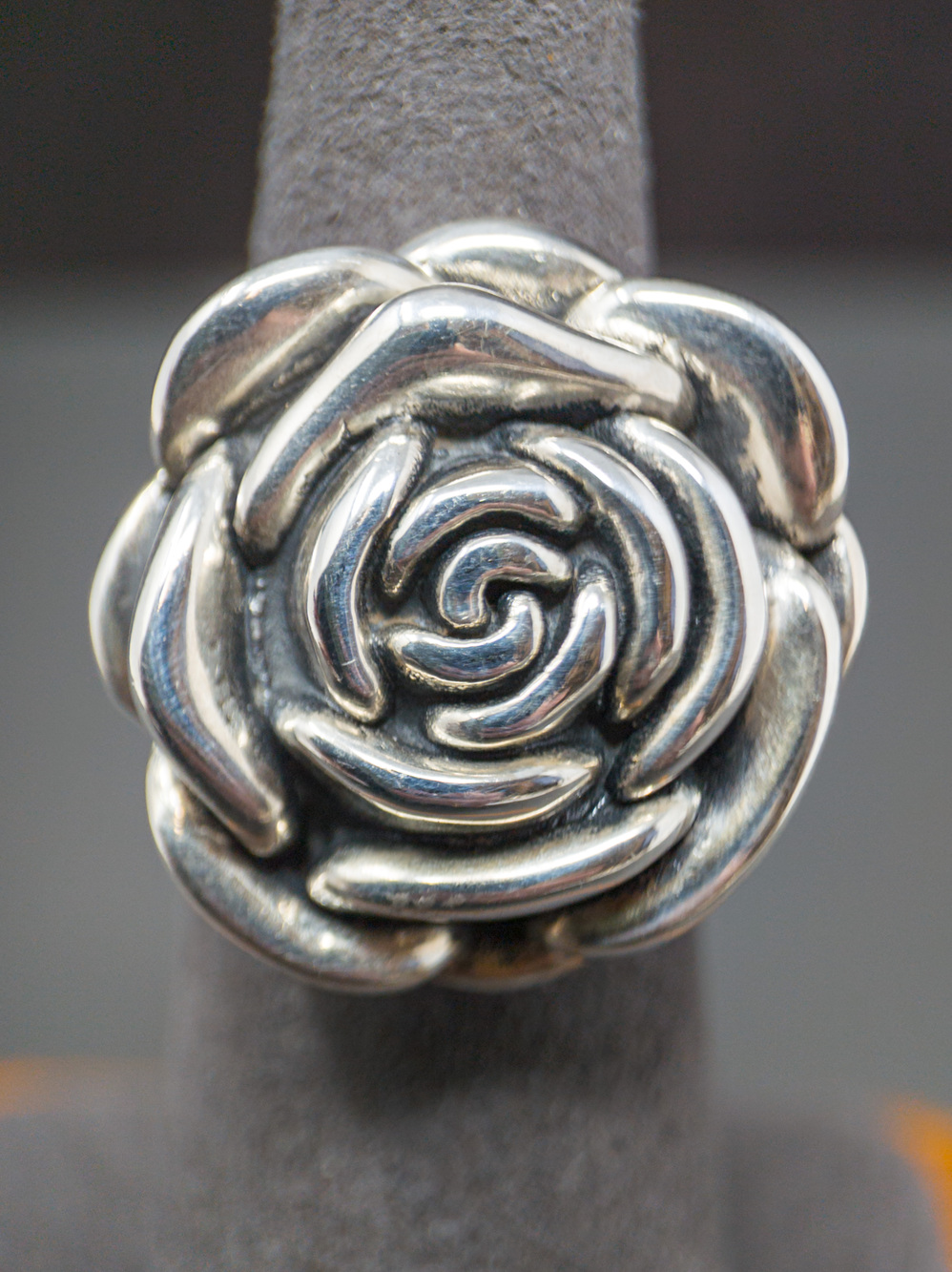 Sterling Silver 925 Rose Flower Statement Ring, Sz 6, Oxidized Finish